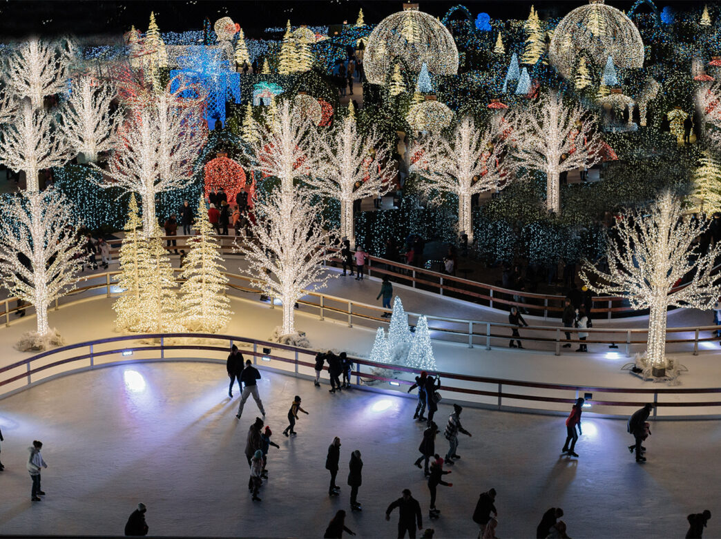 People skate on the Ice Trail at Tinseltown in Philadelphia