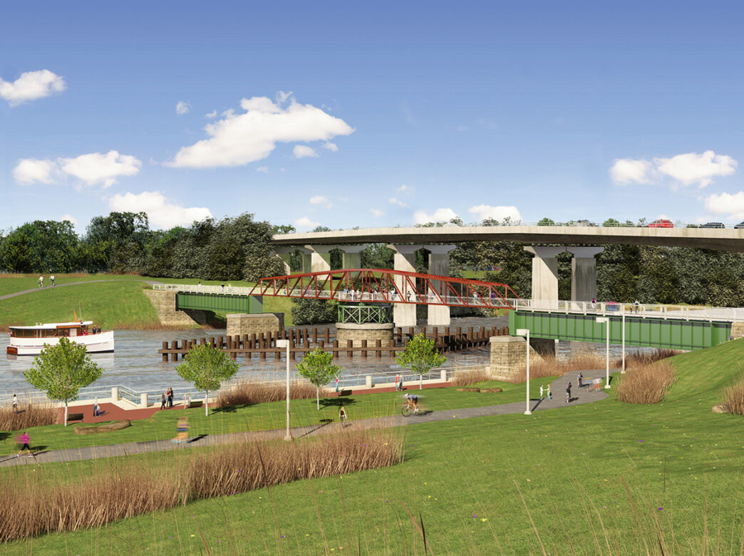 Schuylkill Banks Swing Bridge and river crossing at Grays Ferry