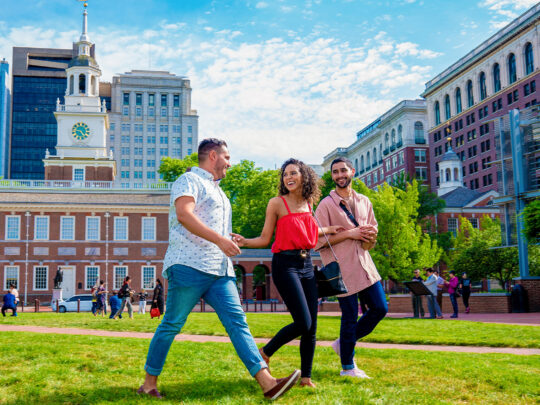 People walking through Independence Mall