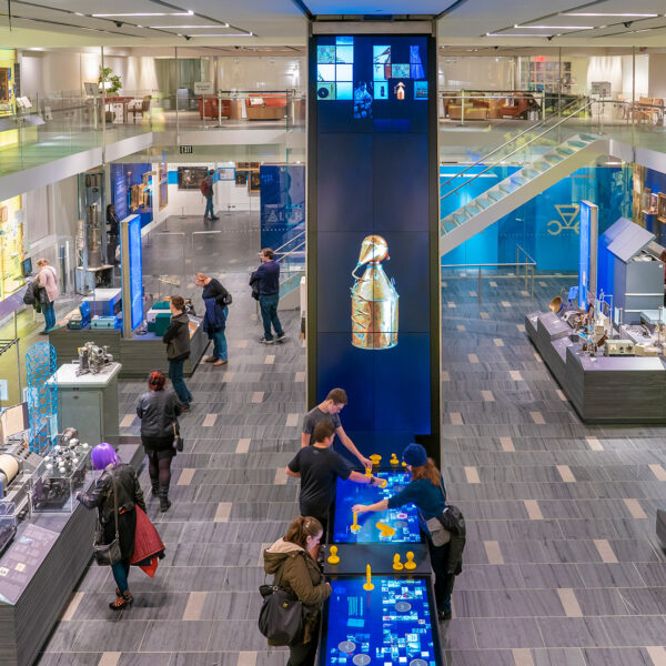 An aerial view of the exhibits at Philadelphia's Science History Institute