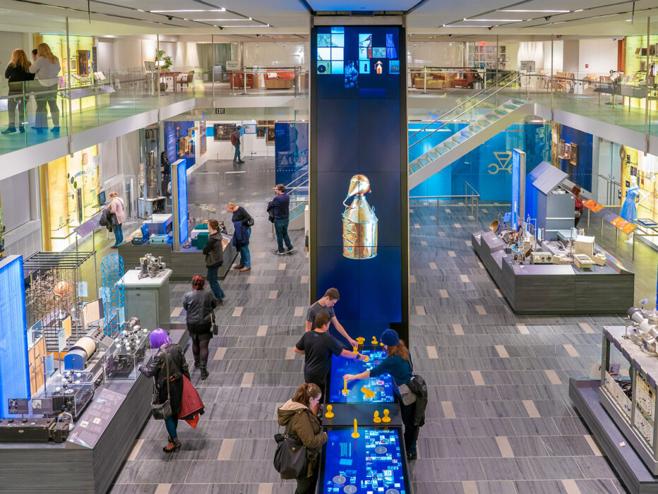 An aerial view of the exhibits at Philadelphia's Science History Institute