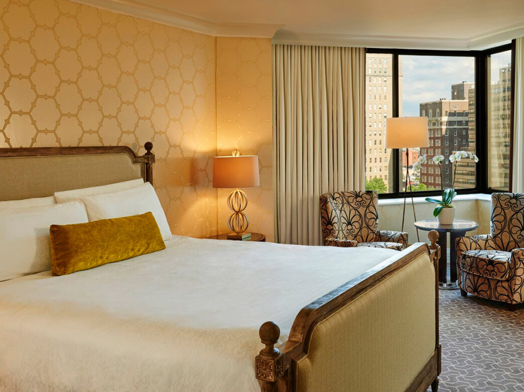 King guest room with seating area at The Rittenhouse hotel in Philadelphia.