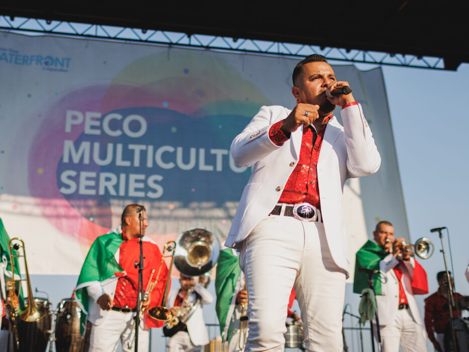 Band performing on stage at Penn's Landing during the Mexican Independence Day Festival