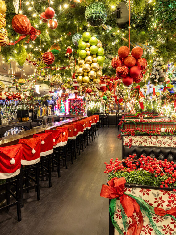 Over-the-top holiday decorations at Craftsman Row Saloon in Philadelphia