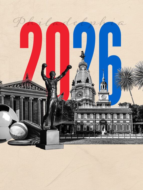 A graphic that says 2026 Philadelphia with images of Philadelphia landmarks