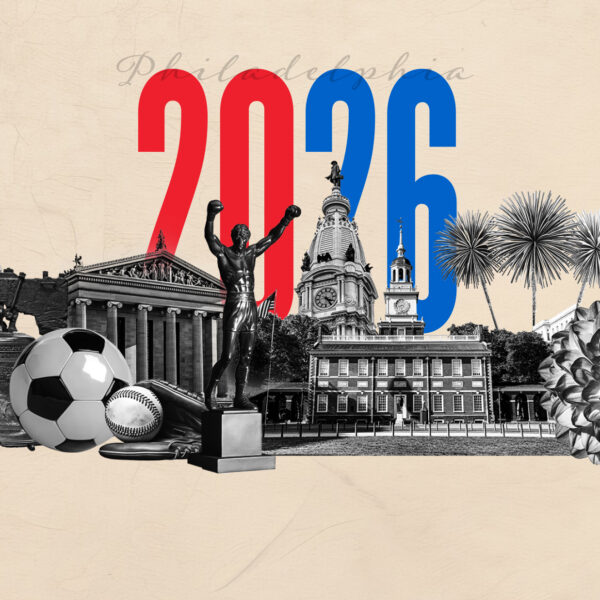 A graphic that says 2026 Philadelphia with images of Philadelphia landmarks