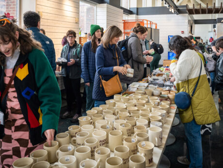 Shoppers browse beige mugs and other handcrafted goods at an Art Star pop-up market.