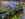 Crowds of people walk through the exhibit hall at the Philadelphia Flower Show. Colorful flower displays hang overhead and float on water
