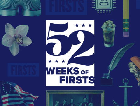 The words 52 Weeks of Firsts appear amid a selection of cut-out images