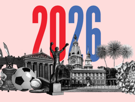 Una imagen estilizada con un gran "2026" sobre siluetas recortadas de elementos emblemáticos de Filadelfia, como la estatua de Rocky y la fachada del Museo de Arte de Filadelfia