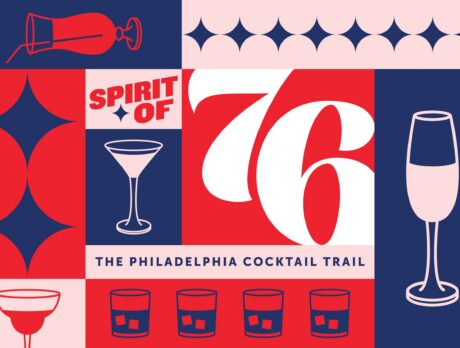 Imagen para la ruta de cócteles «Spirit of 76» de Filadelfia con iconos de un vaso de whisky y una copa de martini