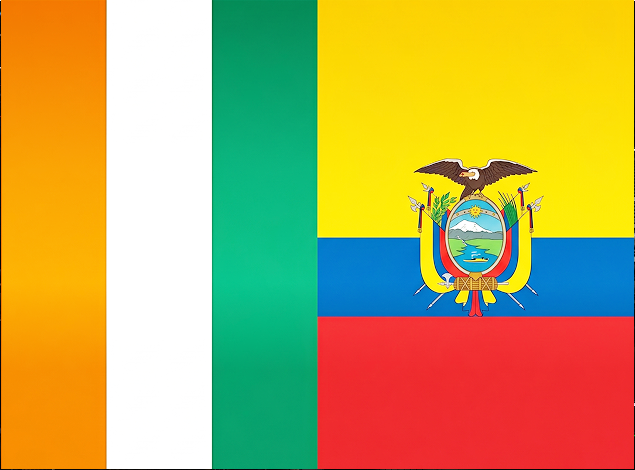 Side by side flags of Côte D'Ivoire and Ecuador