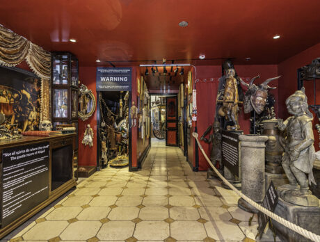 A hallway of horrifying artifacts inside the VAMPA Vampire & Paranormal Museum in Doylestown, Bucks County.
